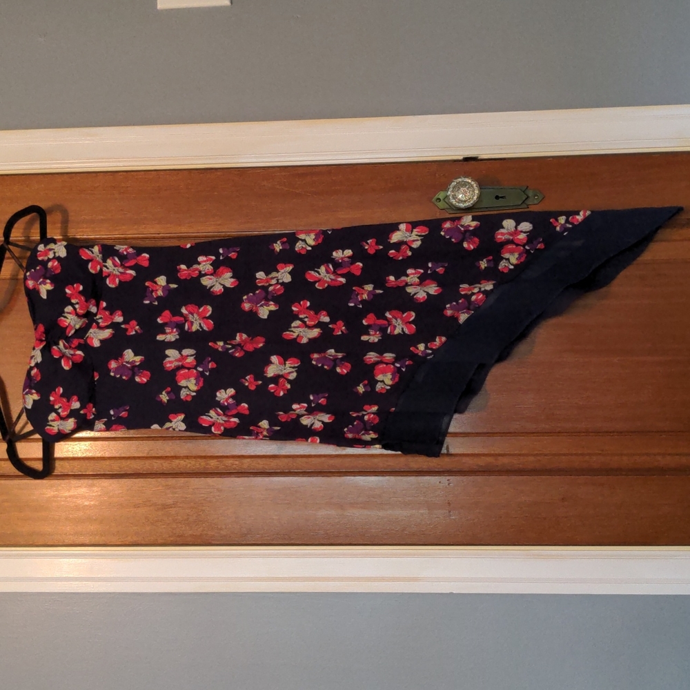 G by Guess Navy Blue Floral Print Strapless Asymmetrical Dress Small